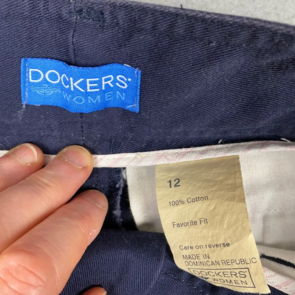 Dockers Favorite Fit Chino Cotton Side Vent Shorts Women 12 Navy Blue
